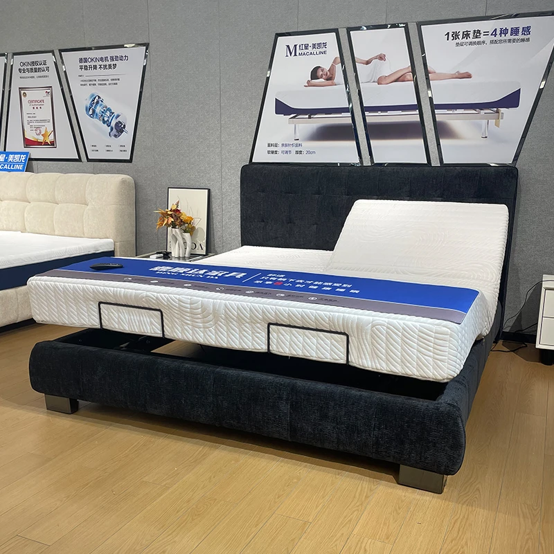 电动智能床华夫格床法式复古轻奢雪尼尔布床主卧床高靠背现代简约