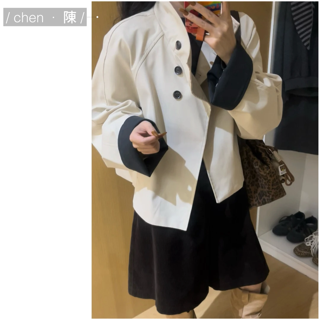 chen·陳秋季 撞色设计 简约短款风衣