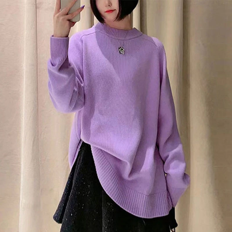 商场同款春百搭洋气通勤宽松圆领慵懒风毛衣针织衫女装套头