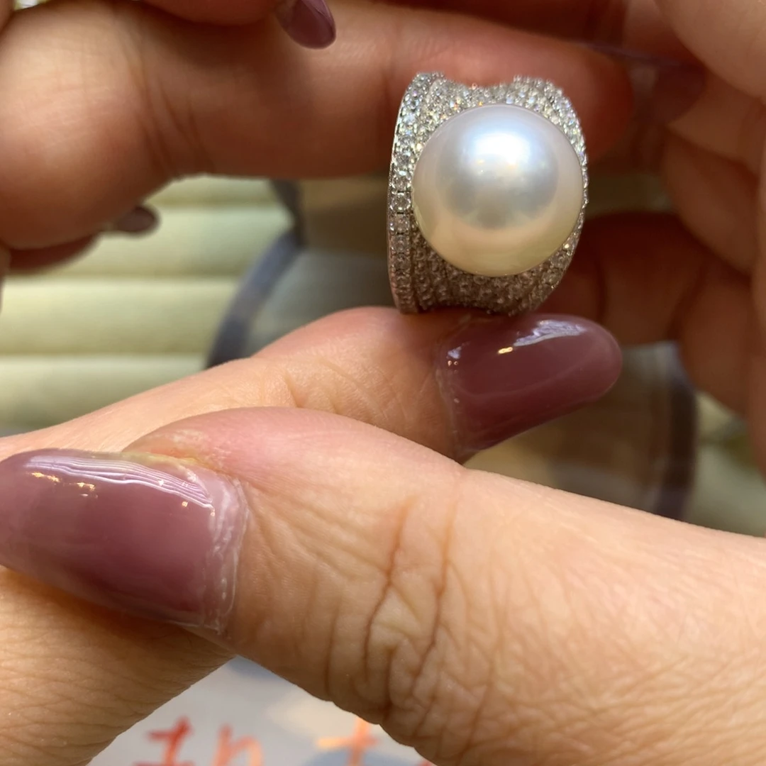 银S925镶嵌戒指海水珍珠