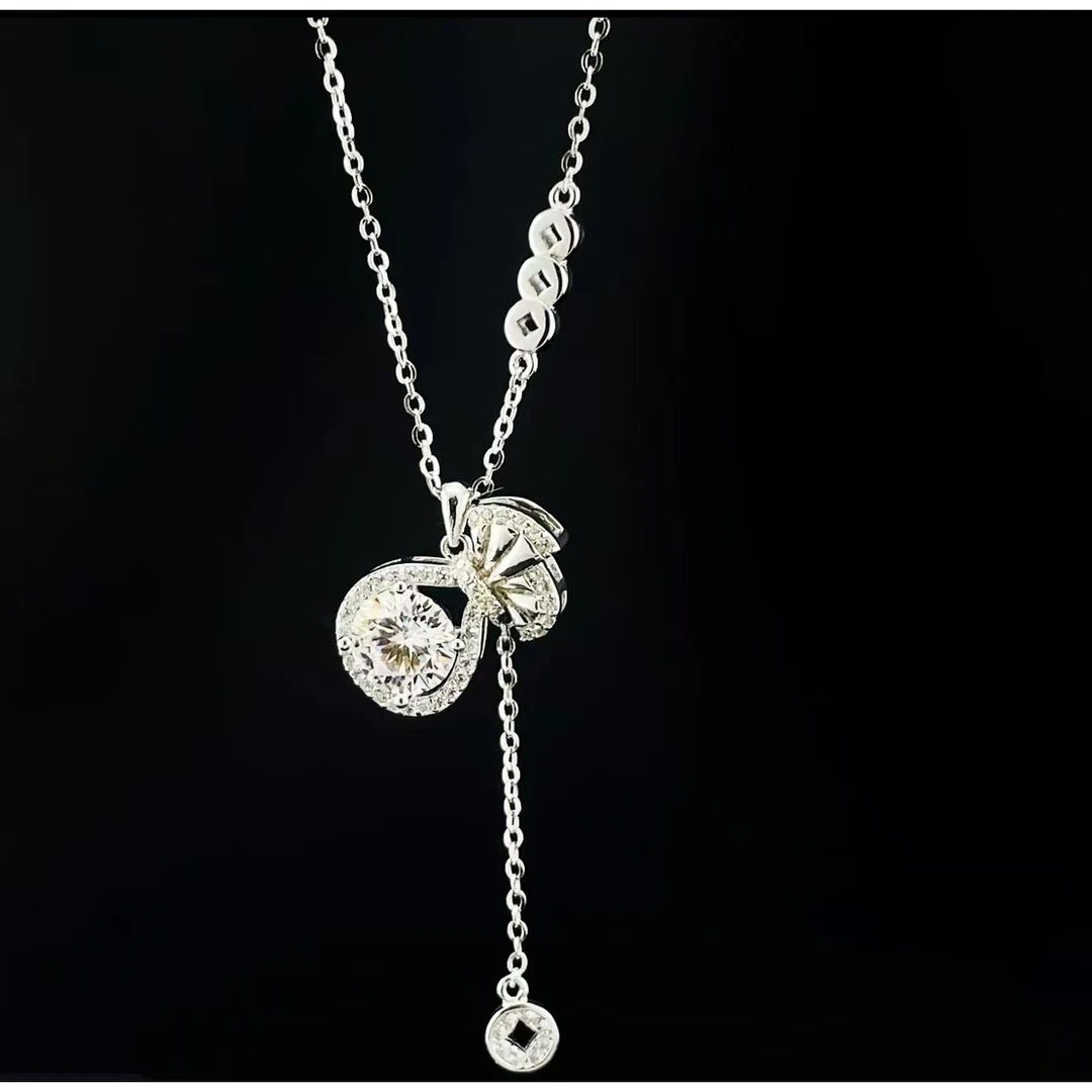 坠链均925银莫桑石 MS1771   925纯银 葫芦流苏项链