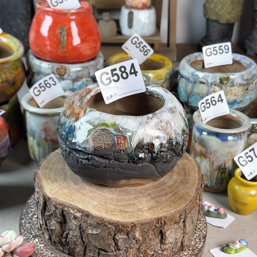 紫砂花盆小白孤品蛋壳 内口6.5