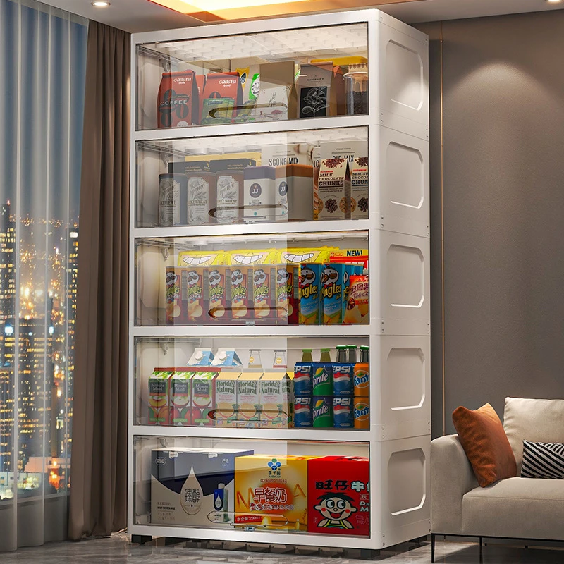 透明家用翻盖式收纳柜多功能落地儿童玩具柜宝宝衣物储物架零食柜