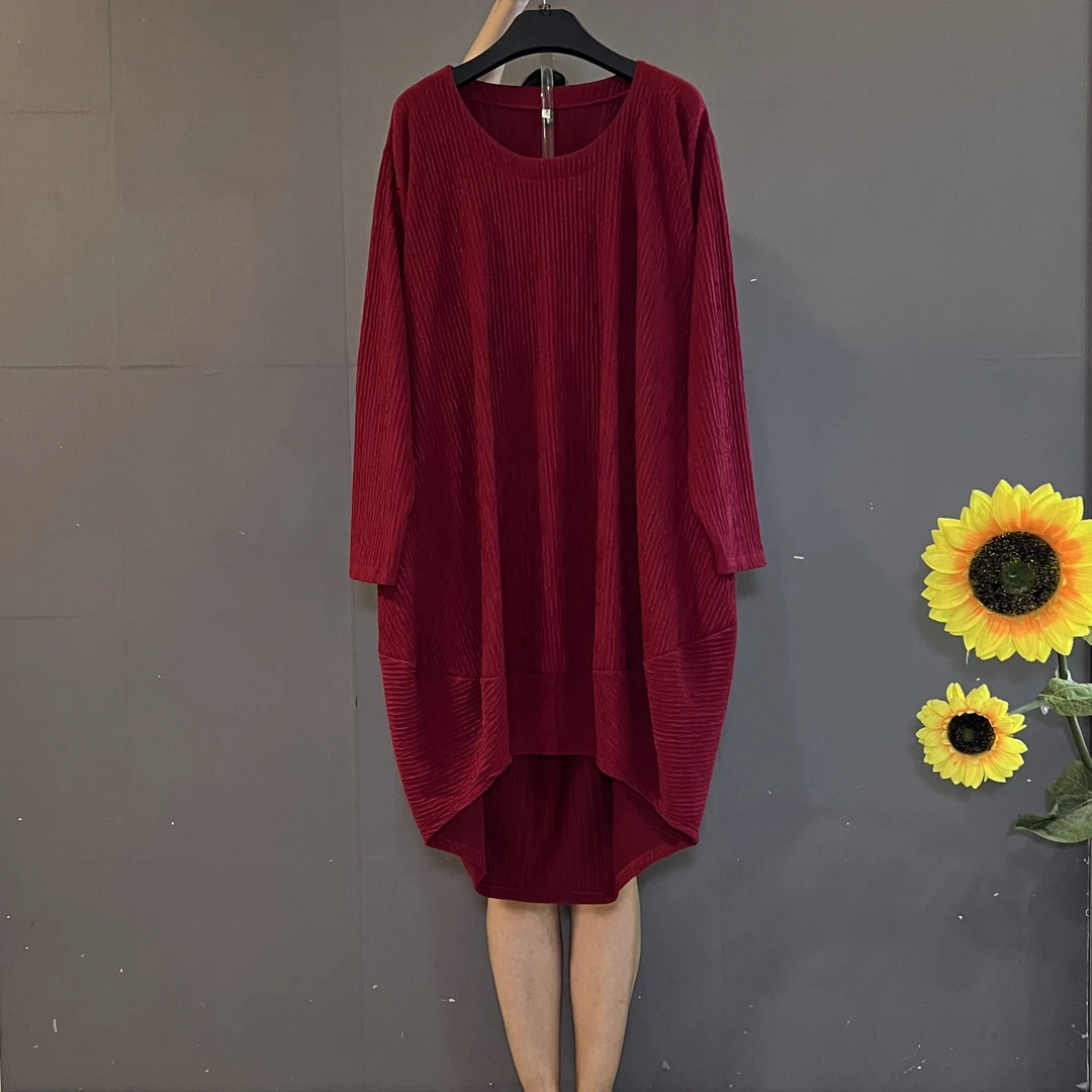 新款简约时尚设计感宽松百搭不规则下摆遮肚显瘦大码连衣裙