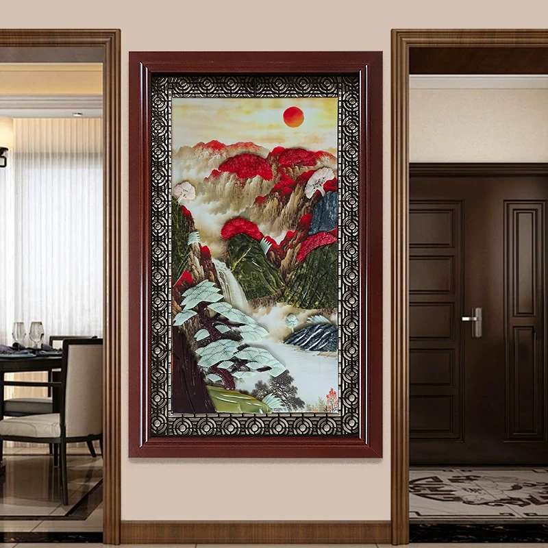 80/120纯实木框纯手工雕刻精品玉雕装饰画