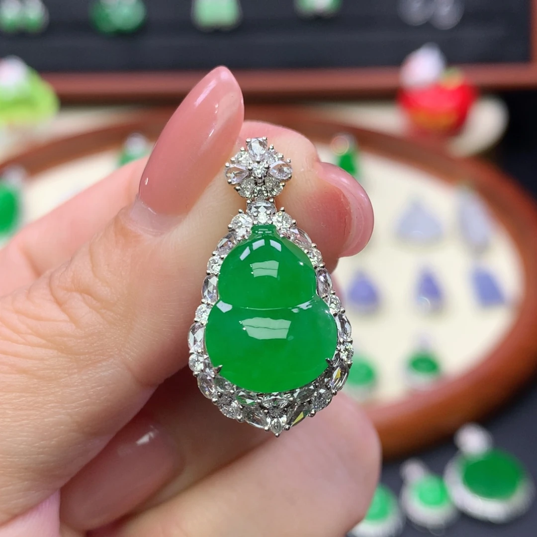 翡翠18K金镶嵌吊坠(不含链)