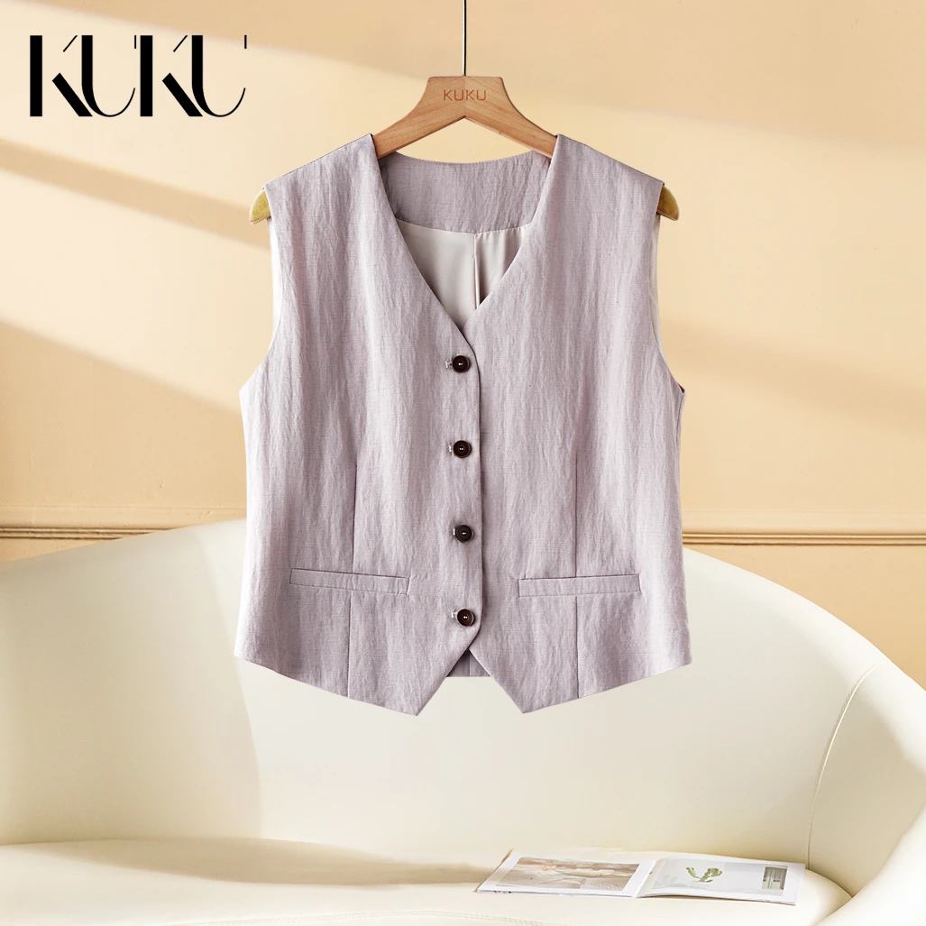 云肩赋雪～2025夏季天丝亚麻冰川肌理削肩显瘦百搭无袖马甲6016