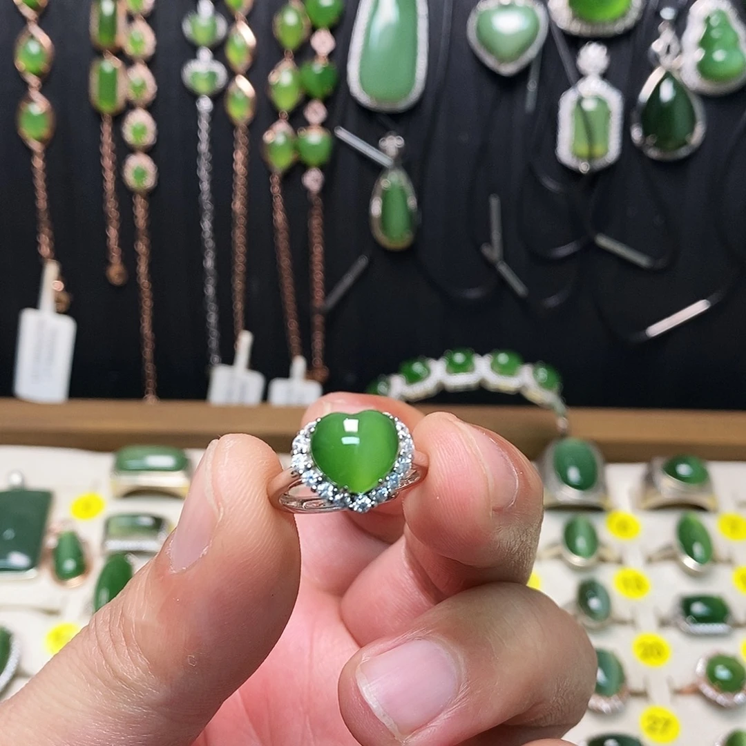 和田玉（碧玉）银S925镶嵌戒指