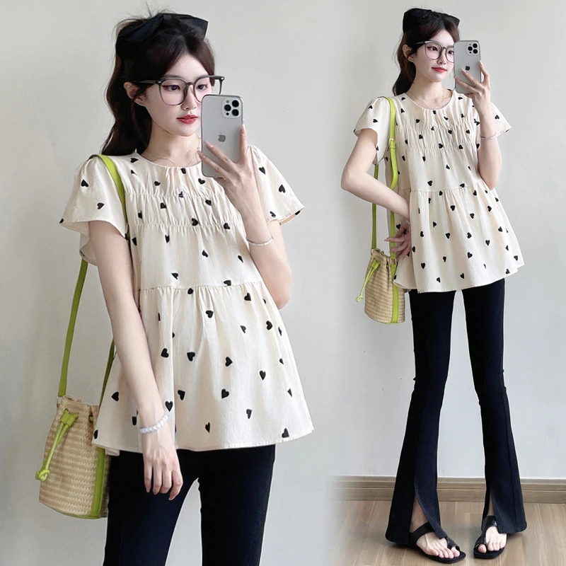 孕妇装夏季2025新款短袖宽松显瘦波点时尚百搭甜美减龄潮妈上衣