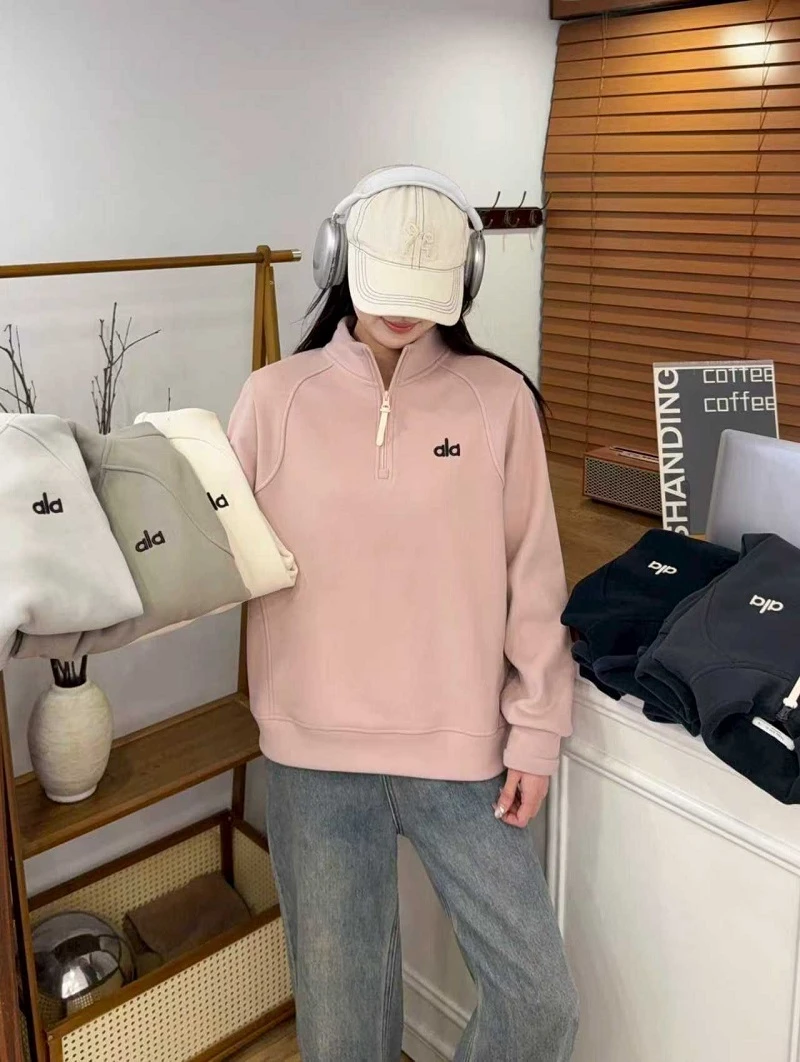 冬季立领卫衣防风加绒女上衣套头拉链女半拉链340