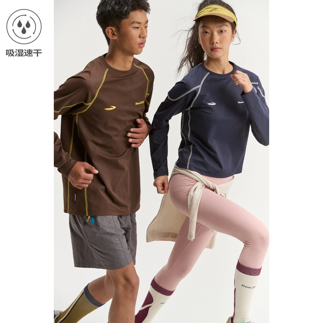 江南先生NewJNXS速干三针五线撞色T恤秋季长短情侣款宽松休闲长袖