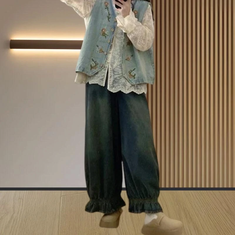 小众设计感宽松牛仔裤洋气韩版2026年春秋季新款气质独特大码女装