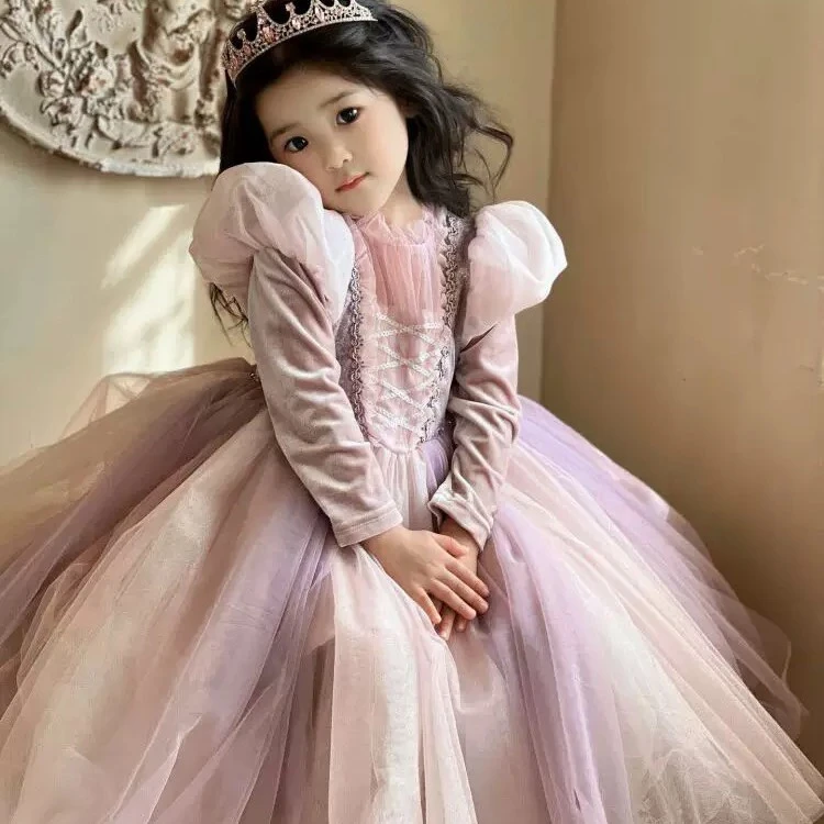 乐佩生日公主裙女童女孩连衣裙万圣节高端长发长袖短袖礼服蓬蓬裙