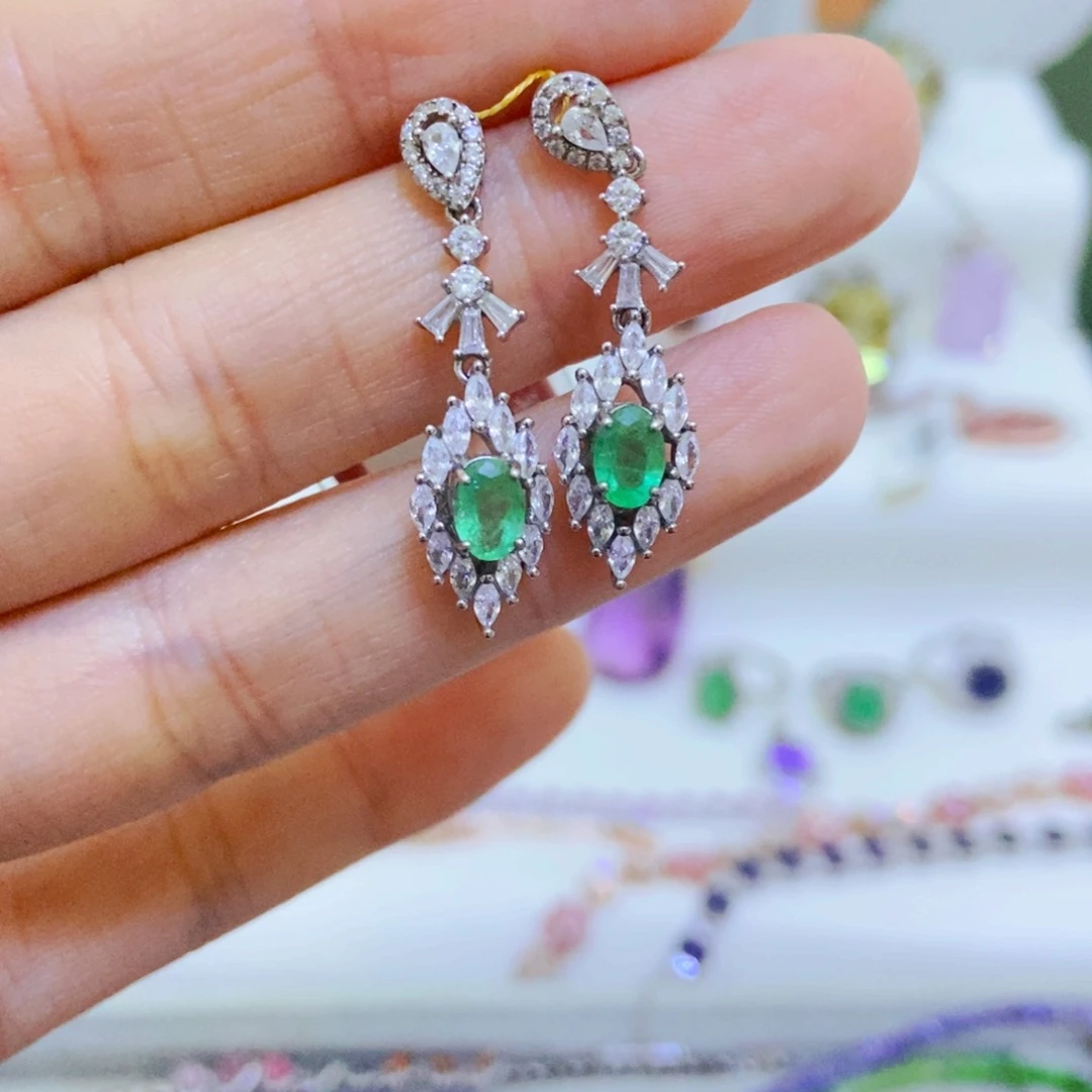 银S925镶嵌耳饰祖母绿