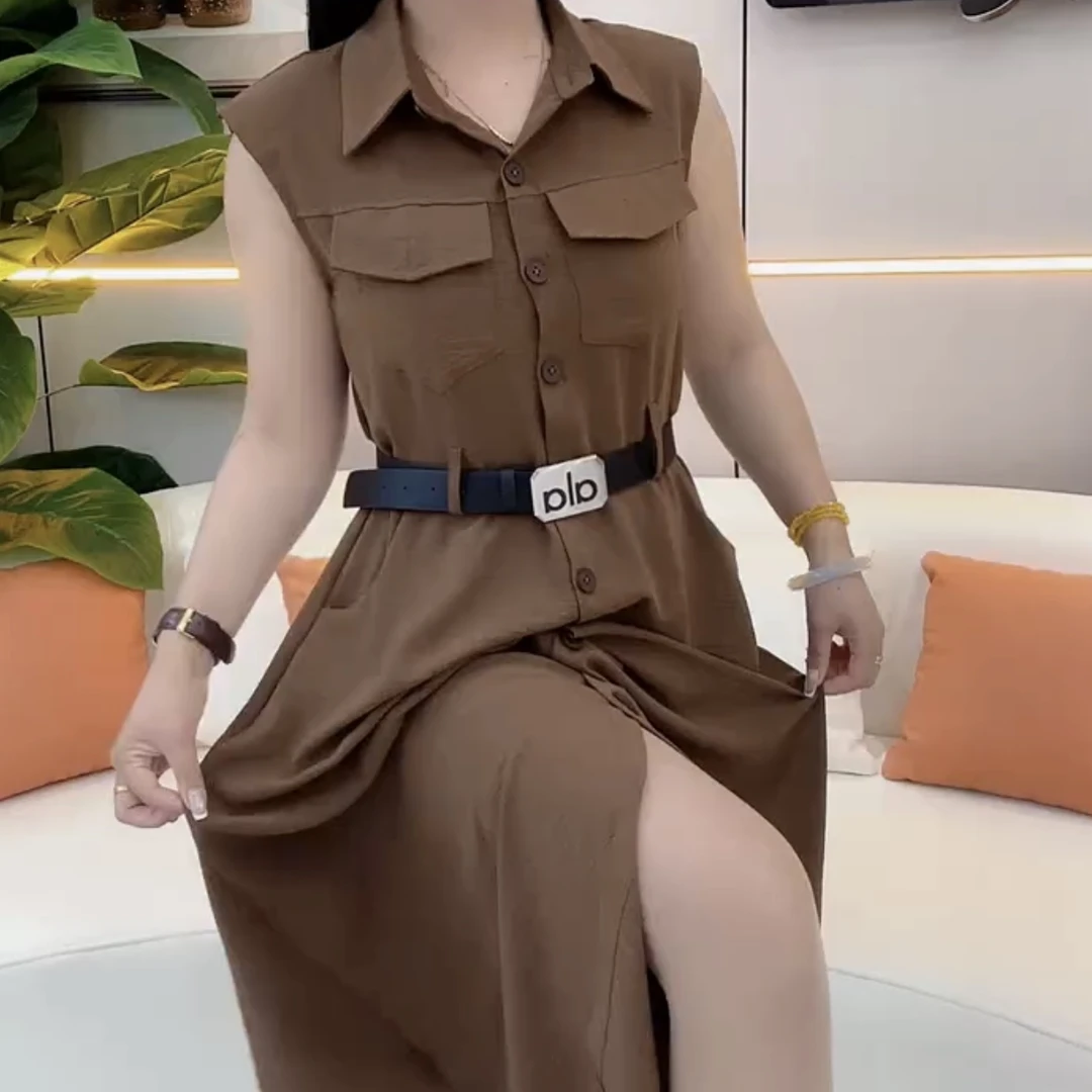 夏季新款百搭遮肉显瘦宽松时尚休闲女装砍袖连衣裙