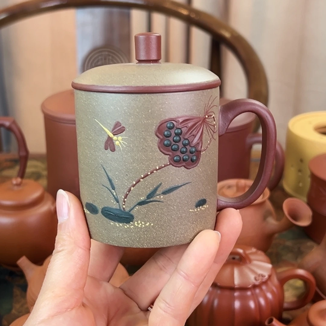 紫砂茶壶精品 莲子盖杯 紫泥 240cc