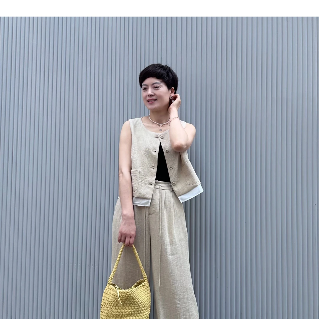 2025夏季高级感法式气质财阀千金女装夏无袖减龄拼接短款上衣套装