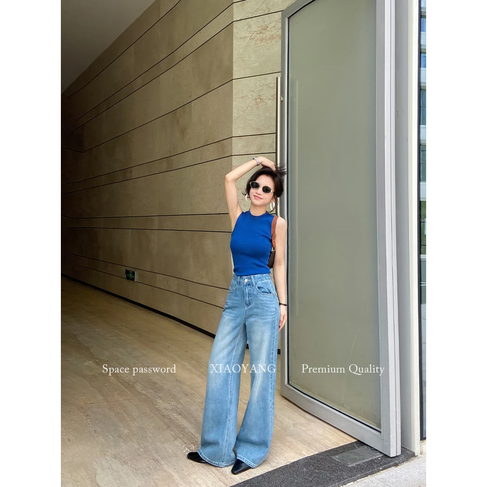 莱赛尔薄款阔腿牛仔裤2025夏季宽松直筒中高腰显瘦女裤631002