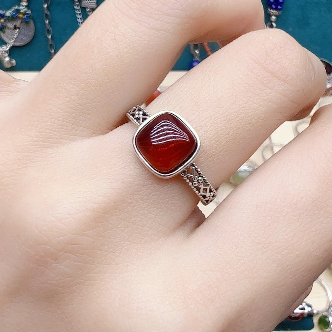 血珀戒指银S925镶嵌天然