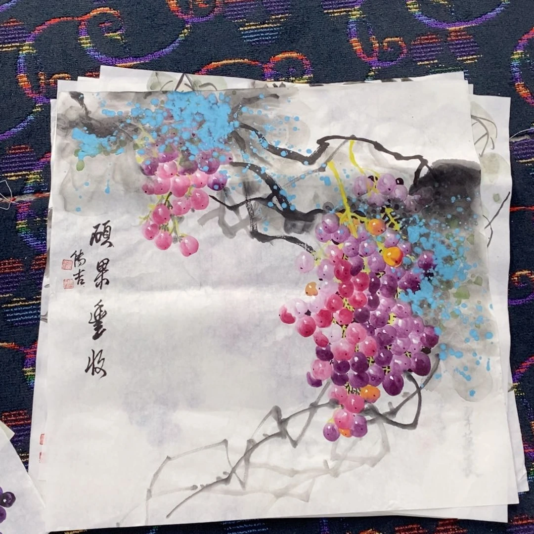 国画斗方花鸟作品曈