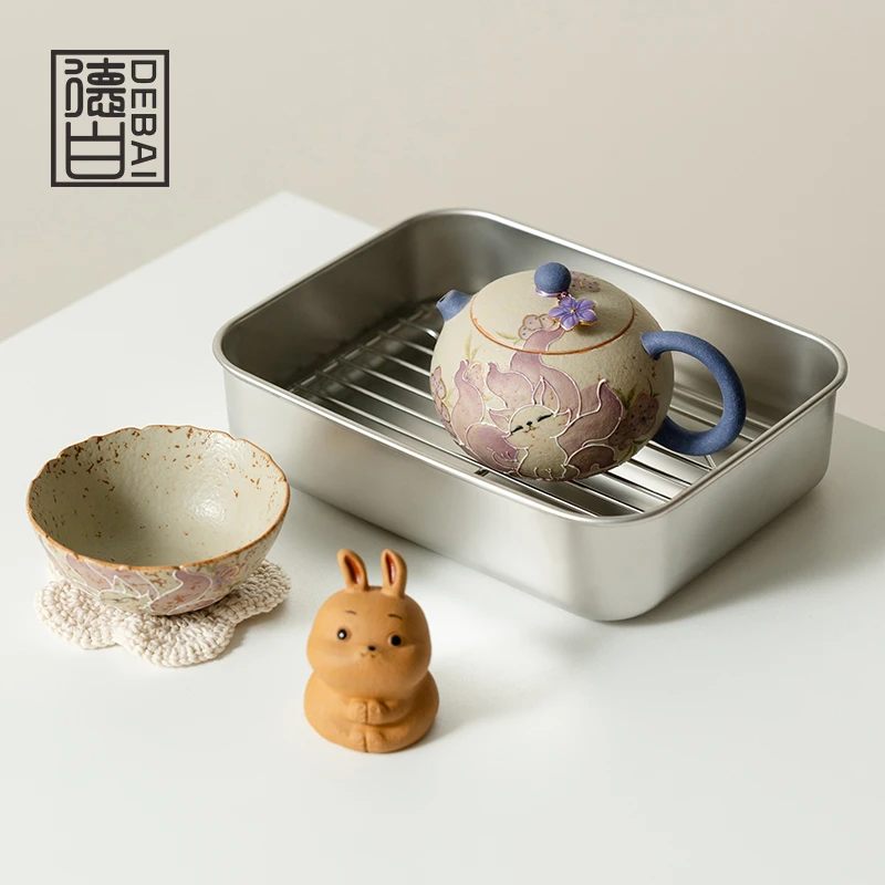 德白工位茶具手绘九尾仙狐陶瓷一壶一杯办公室喝茶茶壶茶杯带茶盘