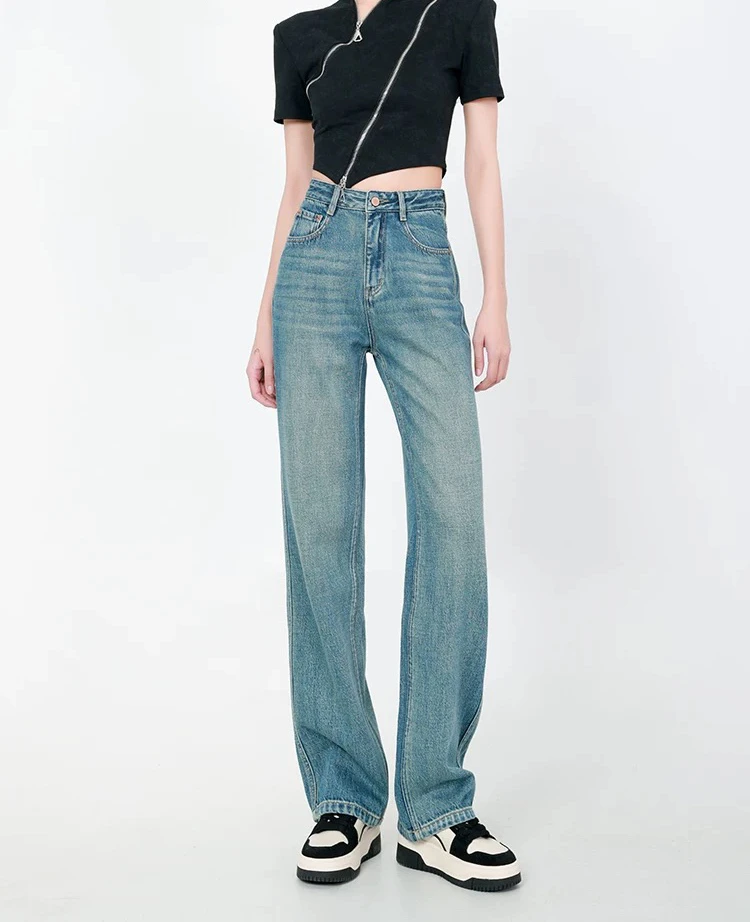 2025春款（大蓝牛）高腰显瘦遮肉百搭窄版直筒牛仔裤