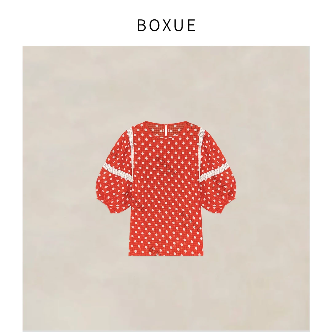 BOXUE”法式波点”2025春季新款高级感天.丝波点轻奢T恤#250409T111