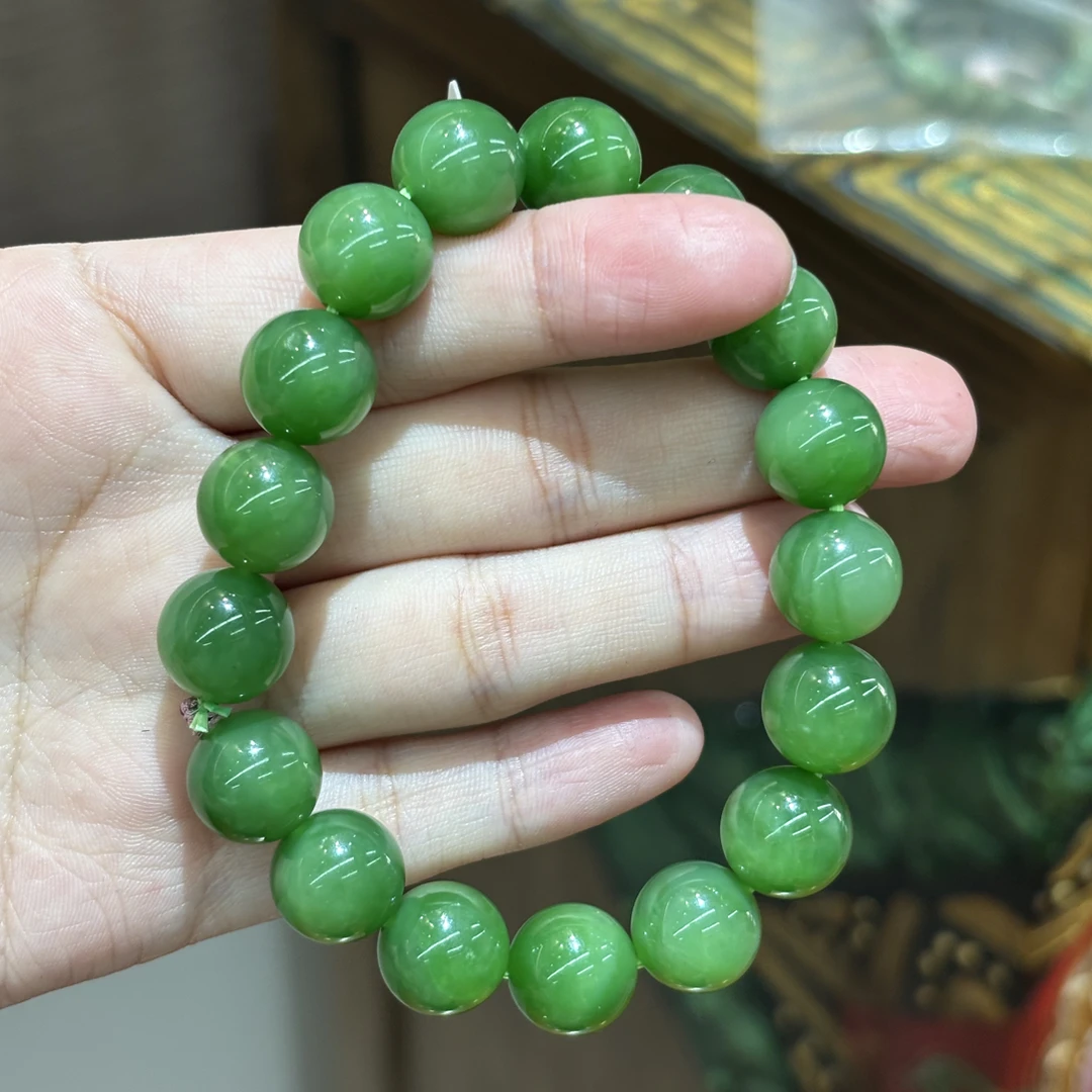 111314yx和田玉俄料碧玉手串约12mm