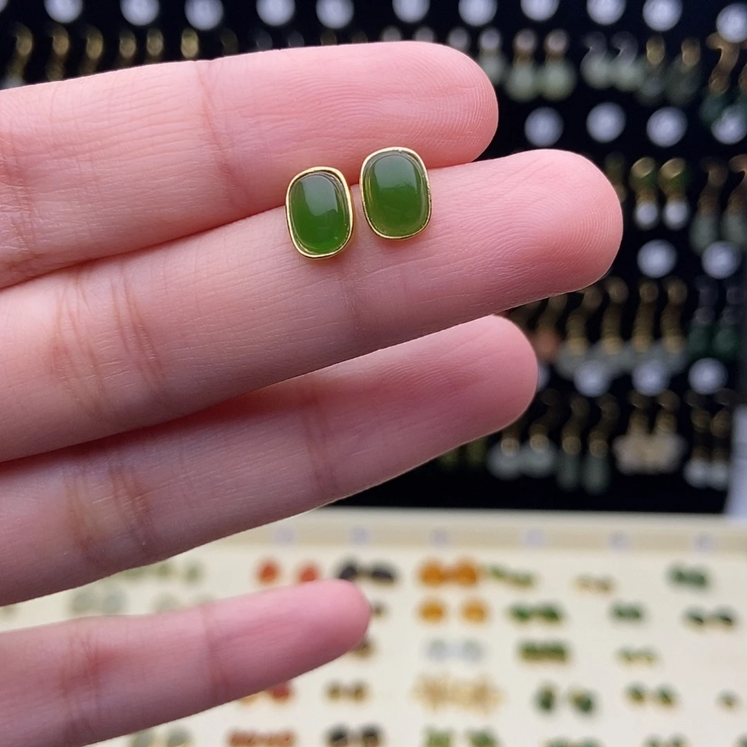 和田玉银S925镶嵌耳饰