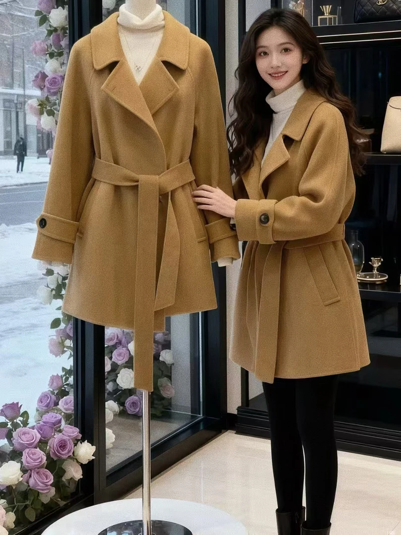 T中长款双面羊毛大衣时尚百搭修身显瘦轻奢高级感双面呢大衣8931