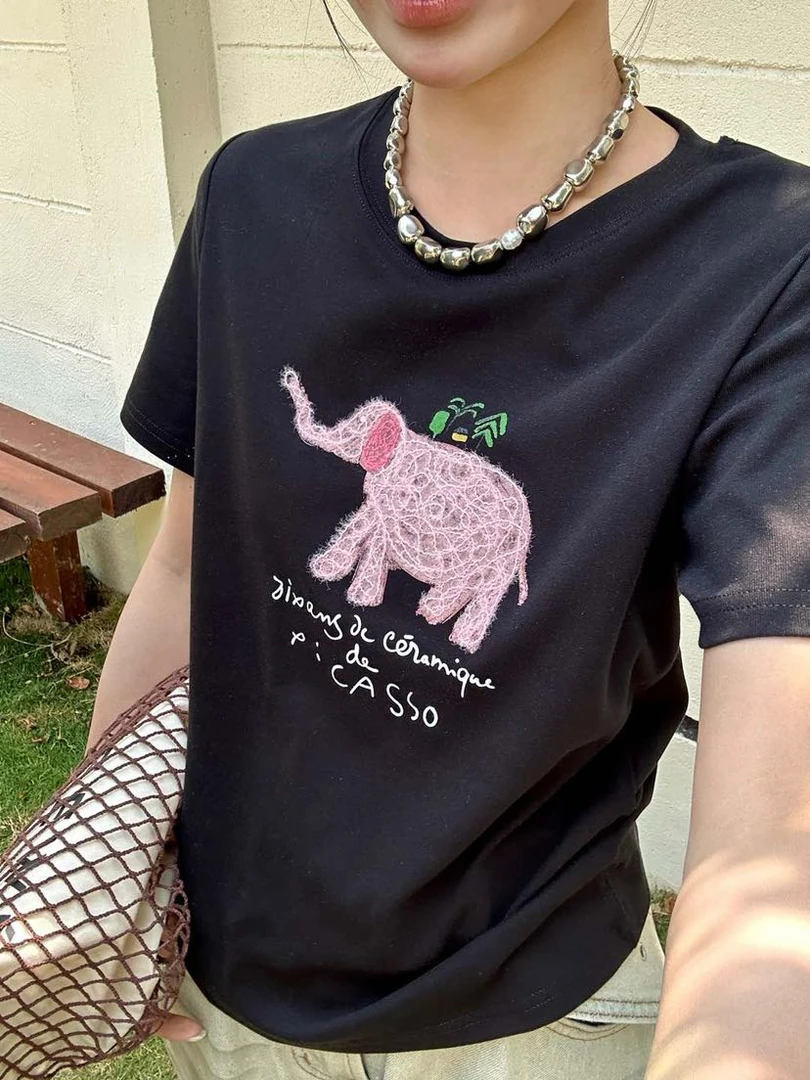 【海南简爱】百搭卡通小象显瘦短袖t恤女夏季上衣 0392