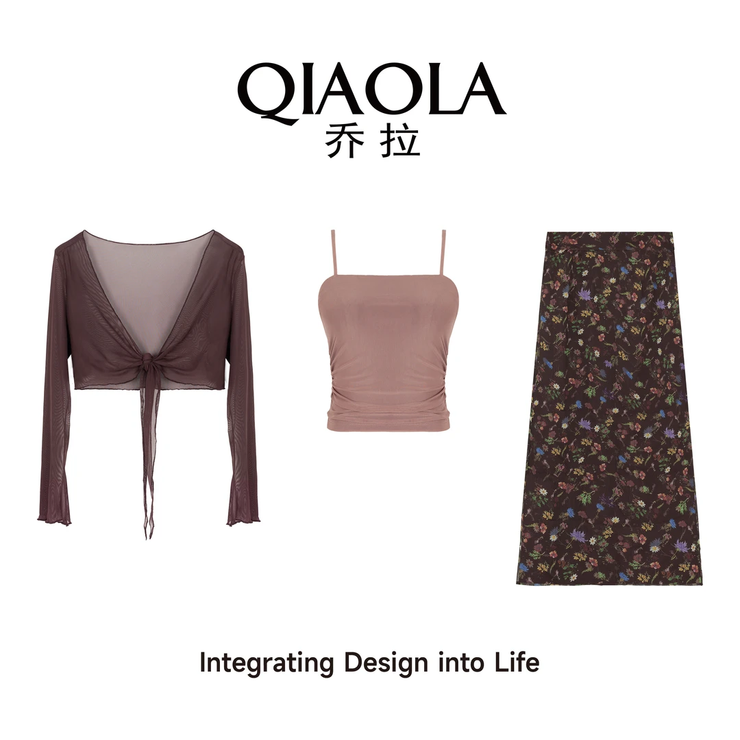 QIAOLA/乔拉【琉璃照影】夏季网纱碎花复古减龄A版上衣套装预售