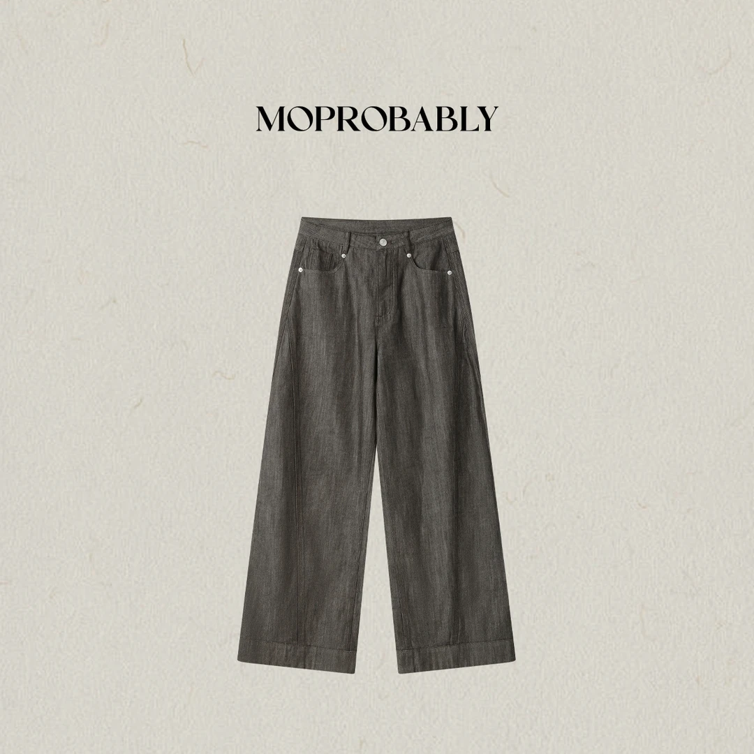 Moprobably李予诺「琥珀」"棉+亚麻"时尚通勤直筒牛仔裤L5373036