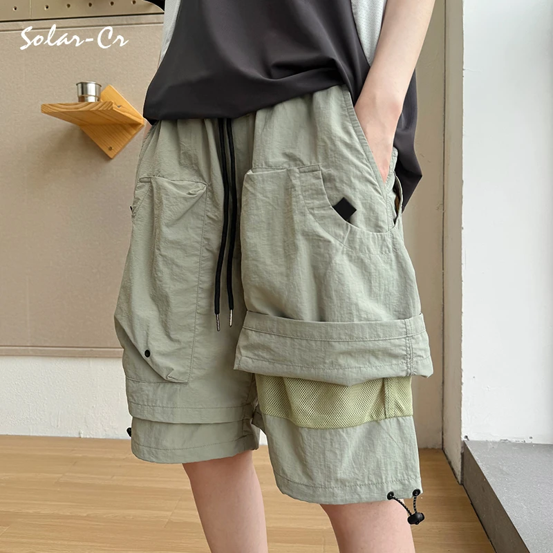 机能风户外宽松工装短裤夏季薄款纯色休闲裤多口袋百搭复古直筒男
