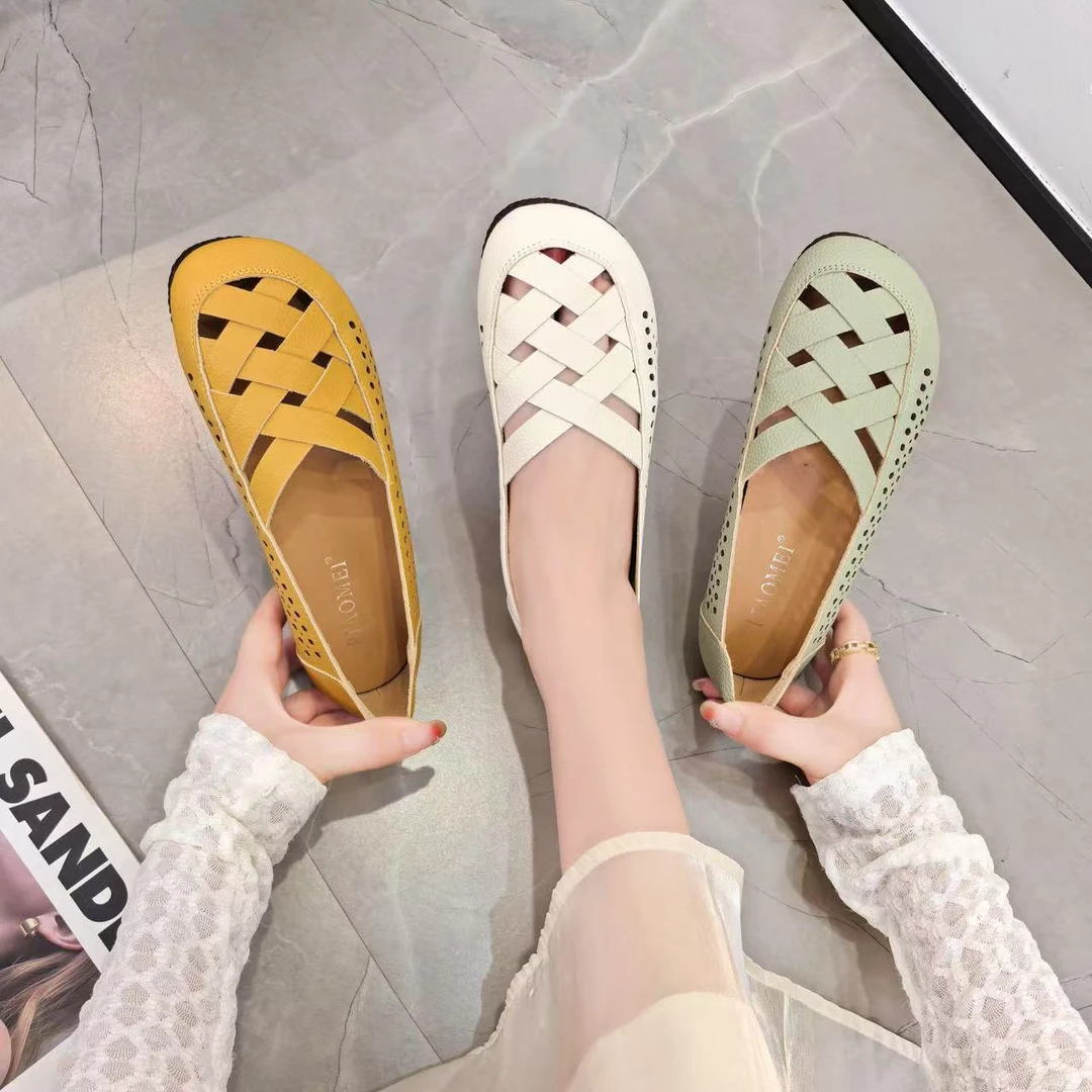 夏季平底凉鞋女洞洞鞋单鞋舒适镂空女豆豆鞋