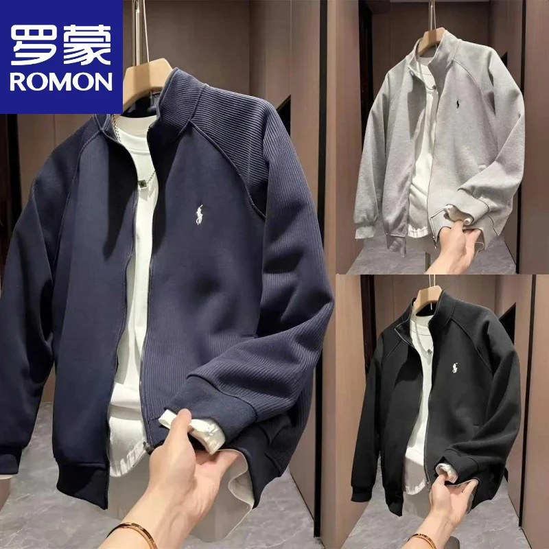 罗蒙2025男士新款潮流百搭开衫运动休闲宽松韩版立领卫衣时尚外套