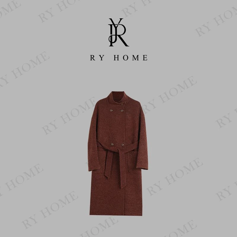 【容雨RYHOME】羊驼毛复古苏力绒绵羊毛立领廓形长款大衣253W2384