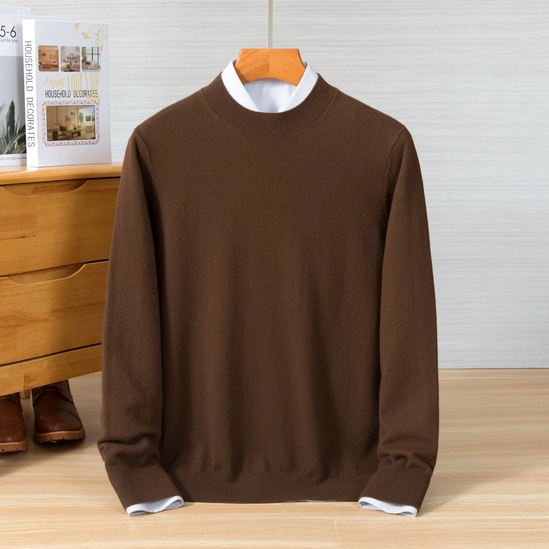 【不议价】男士纯山羊绒时尚百搭潮流休闲纯色中领长袖羊绒套衫毛衣