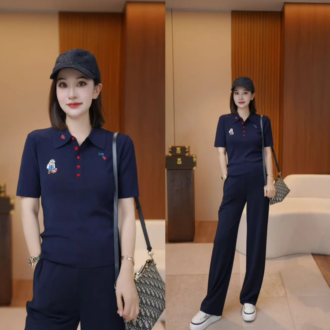 JDND轩羽【小熊针织】刺绣显瘦休闲polo领短袖针织小衫XY25296