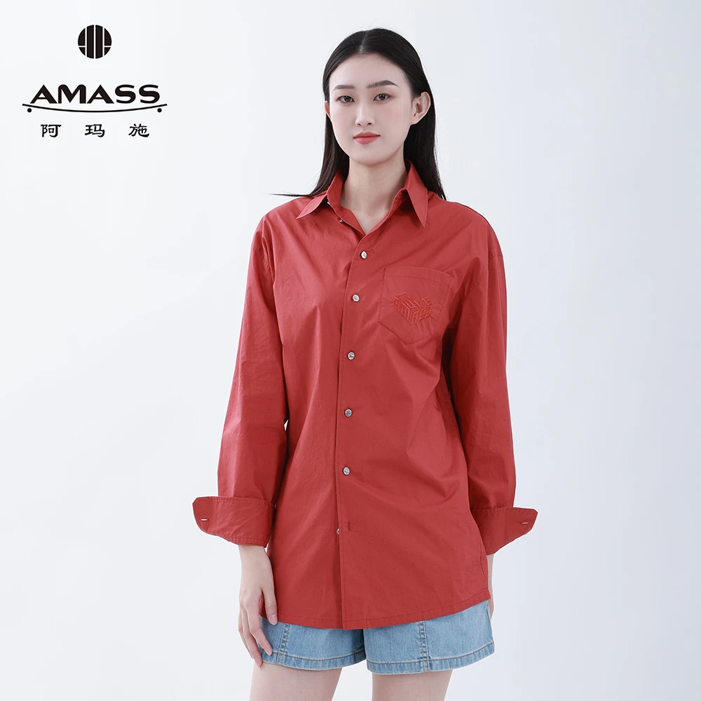 AMASS阿玛施 简约百搭气质字母百搭衬衣薄款长袖衬衫女5301080
