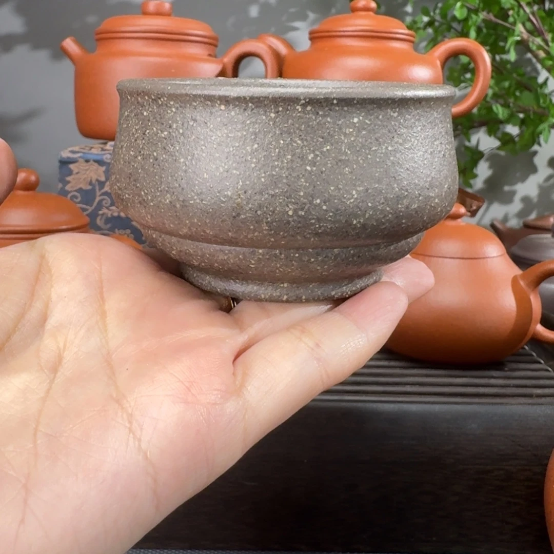 紫砂茶杯蟹壳青如意杯