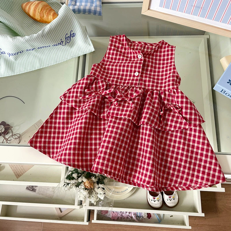 【现货】XQ259500女童连衣裙2025夏季女小童格子裙儿童棉布裙