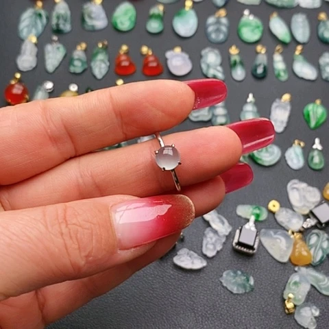 翡翠戒指银S925镶嵌阳**米戒指