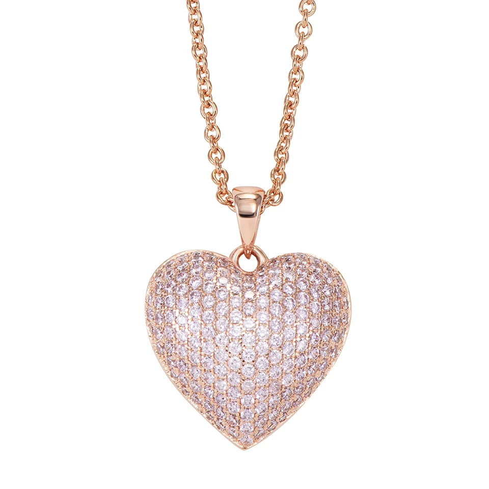 铜项链 玫瑰金色爱心项链女吊坠锁骨链素款轻奢满钻设计浪漫气质