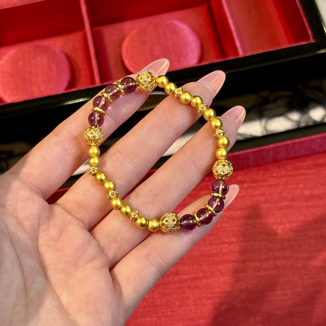 铜合金仿水晶手链 时尚轻奢气质古法百搭弹力绳女款精美手链