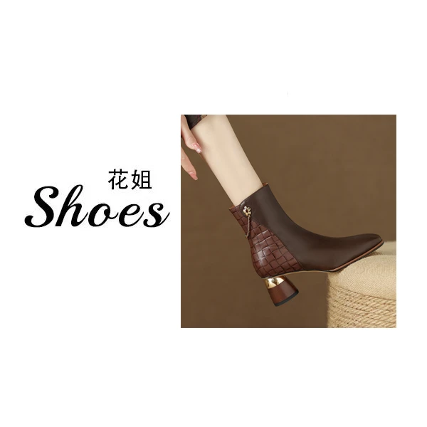 WZ中跟短靴女2025新款时装靴子粗跟女鞋时尚高跟鞋女马丁靴子女靴