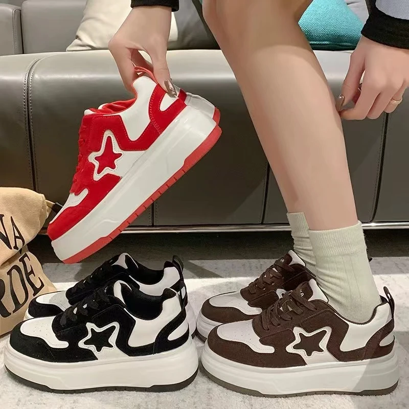 2639时尚百搭韩版拼色春季女厚底板鞋超轻女休闲鞋秋季女运动鞋