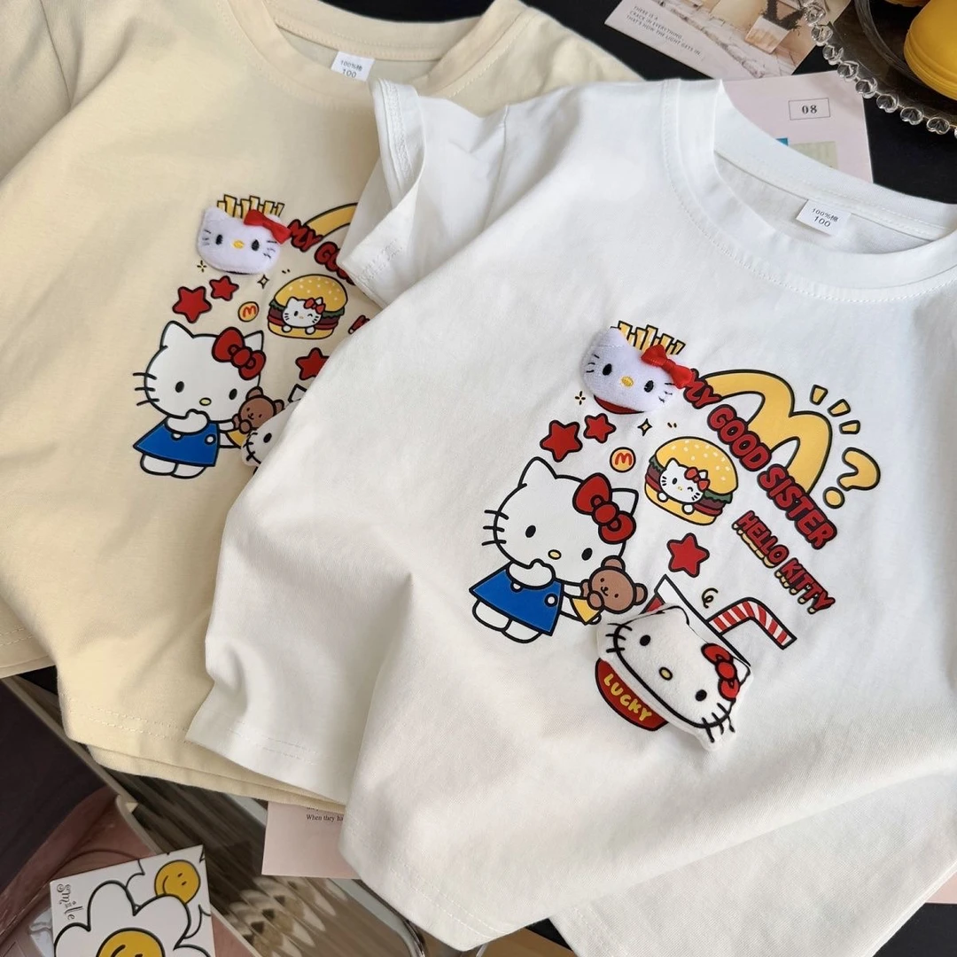 立体玩偶可爱韩版女童夏季短袖T恤夏装2025新款女宝洋气纯棉t上衣