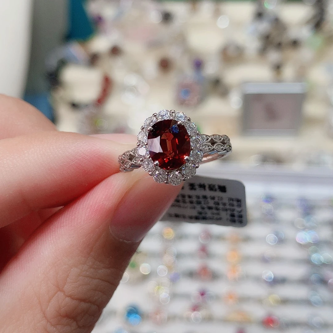 戒指戒指银S925镶嵌石榴石