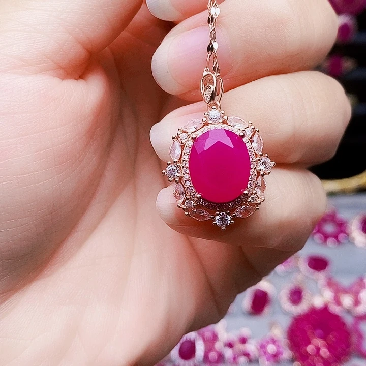 红宝石颈饰银S925镶嵌